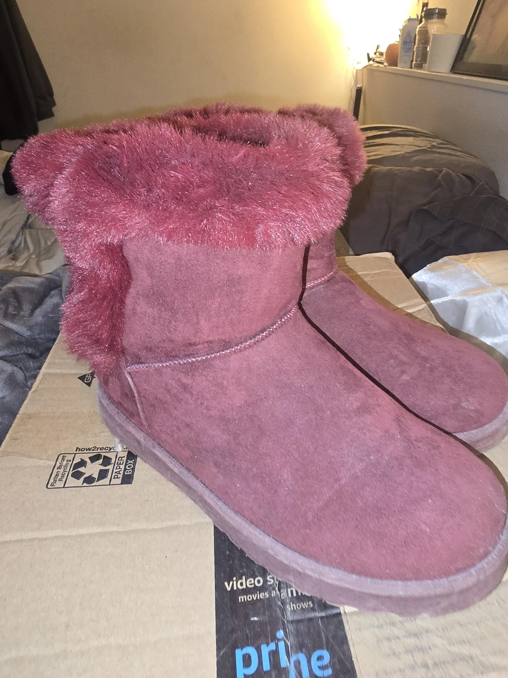 Kohl's Women's Burgundy Faux Suede Plush Cuff Winter Boots